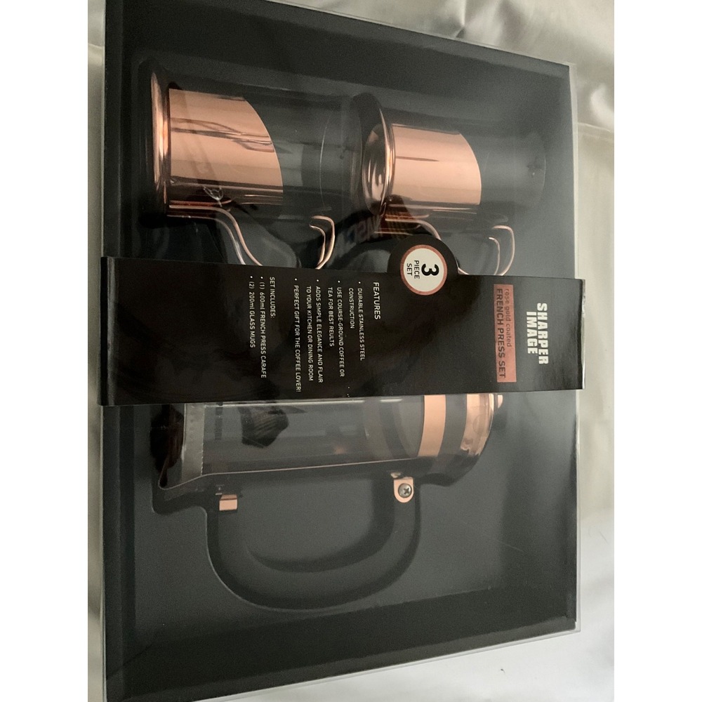 Sharper Image 3 Pc French Press Set Rose Gold Carafe 2 Mugs 600ml 18SG2015R